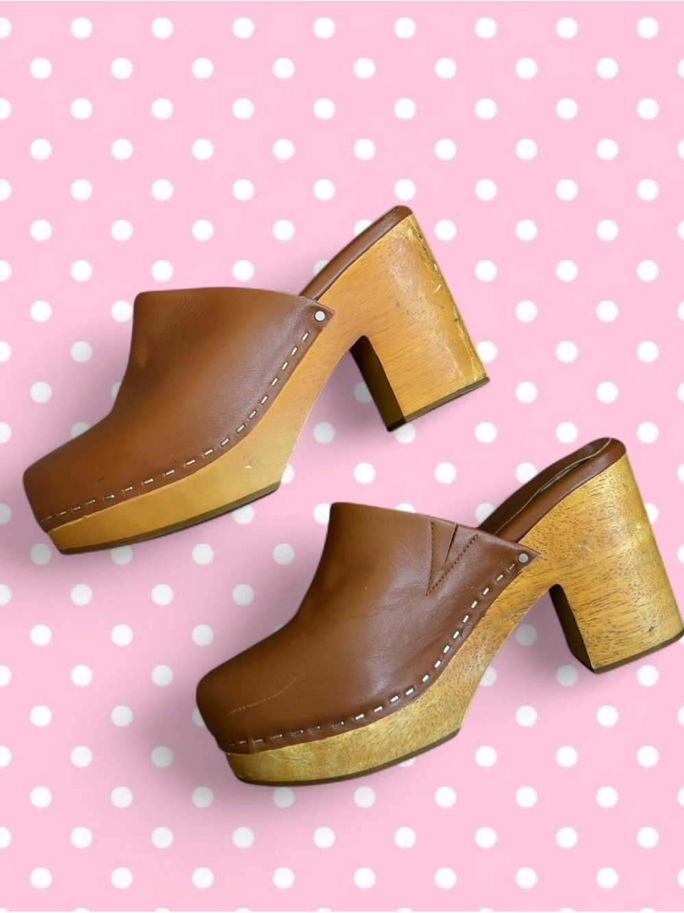 Charlotte Stone Brown Leather Platform Clog Mules